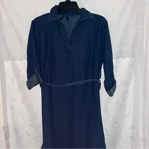 New Directions Navy Blue Denim Shirt Dress